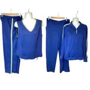 Vtg Atletech 90s 3pc Tracksuit M Navy Green Zip Jacket Pants Top Retro Sport Set